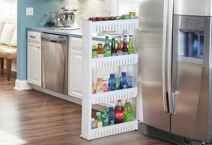 Smart Space 4 Level Side Bottle Storage Shelf with Wheels