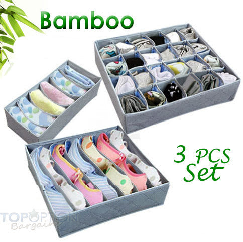 3 PC Set Bamboo Charcoal Closet Wardrobe Storage Boxes Bags Clothes Organiser Cases