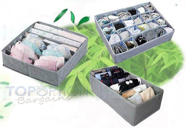 3 PC Set Bamboo Charcoal Closet Wardrobe Storage Boxes Bags Clothes Organiser Cases