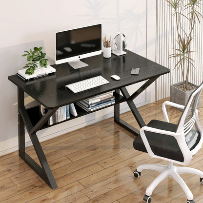 Kori Wood & Metal Computer Desk with Shelf (Black Walnut)