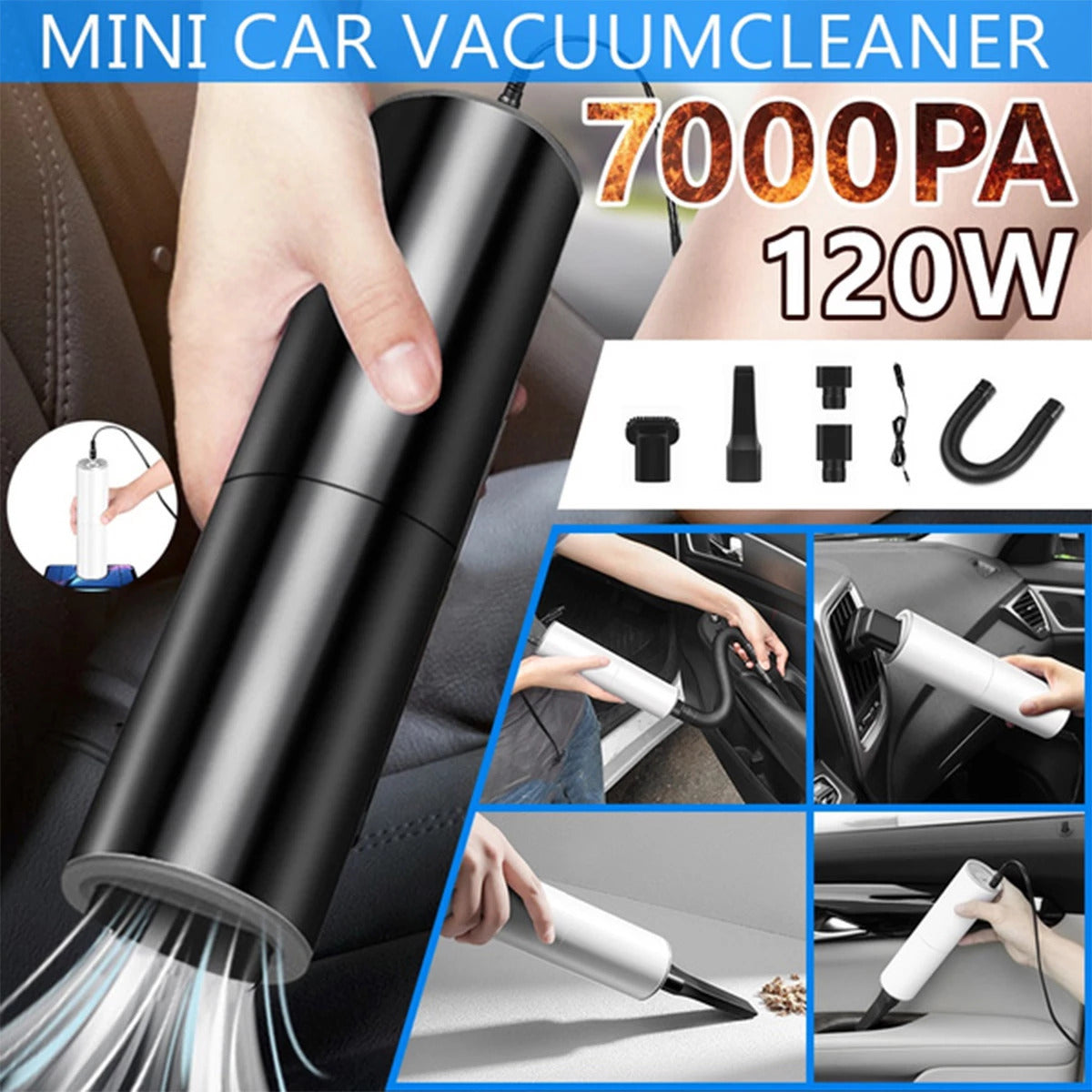 7000PA 120W Suction Portable Car Handheld Vacuum Cleaner