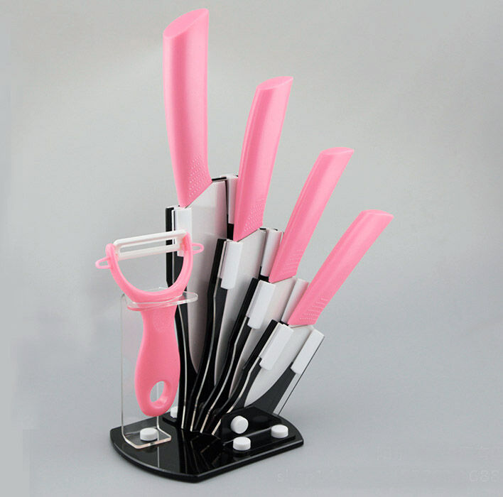 6 Piece Ceramic Knife Set Kitchen Knives Ultra Sharp Blades Pink