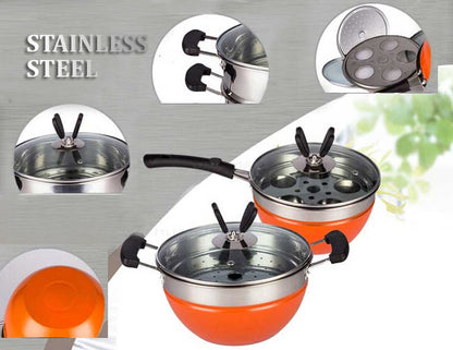 2PCS Multipurpose Stainless Steel Pots Cooker Boiler Steamer Egg Poacher Cookware Set