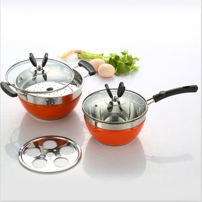 2PCS Multipurpose Stainless Steel Pots Cooker Boiler Steamer Egg Poacher Cookware Set