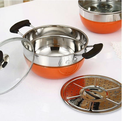 2PCS Multipurpose Stainless Steel Pots Cooker Boiler Steamer Egg Poacher Cookware Set