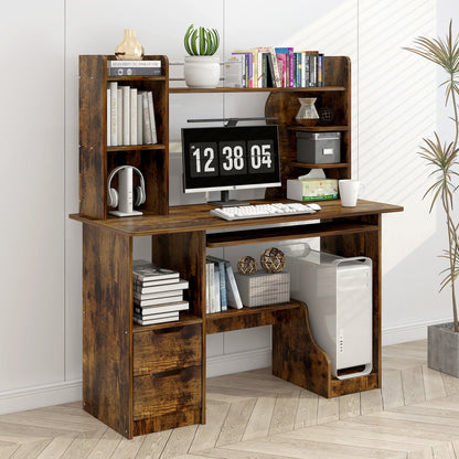 Expert Computer Desk Workstation with Shelf & Cabinet (Rustic Wood)