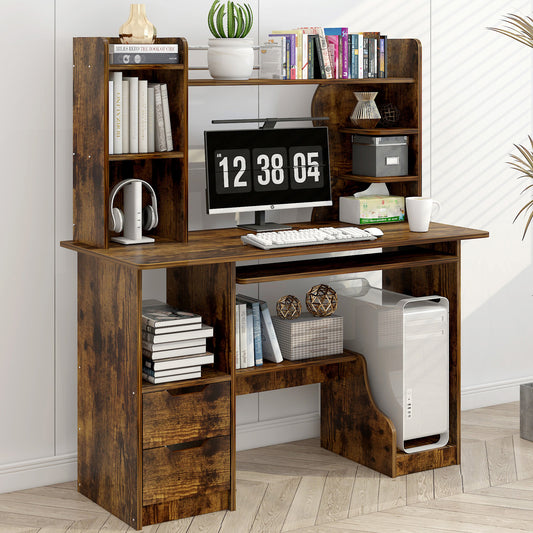 Expert Computer Desk Workstation with Shelf & Cabinet (Rustic Wood)