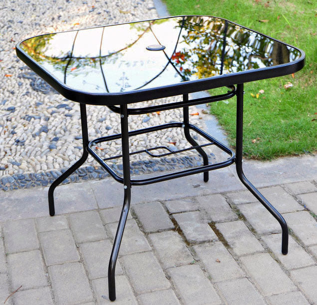 Alfresco 80cm Square Mirrored Tempered Glass Table