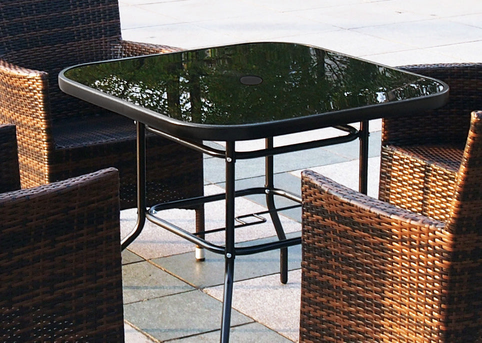 Alfresco 80cm Square Mirrored Tempered Glass Table