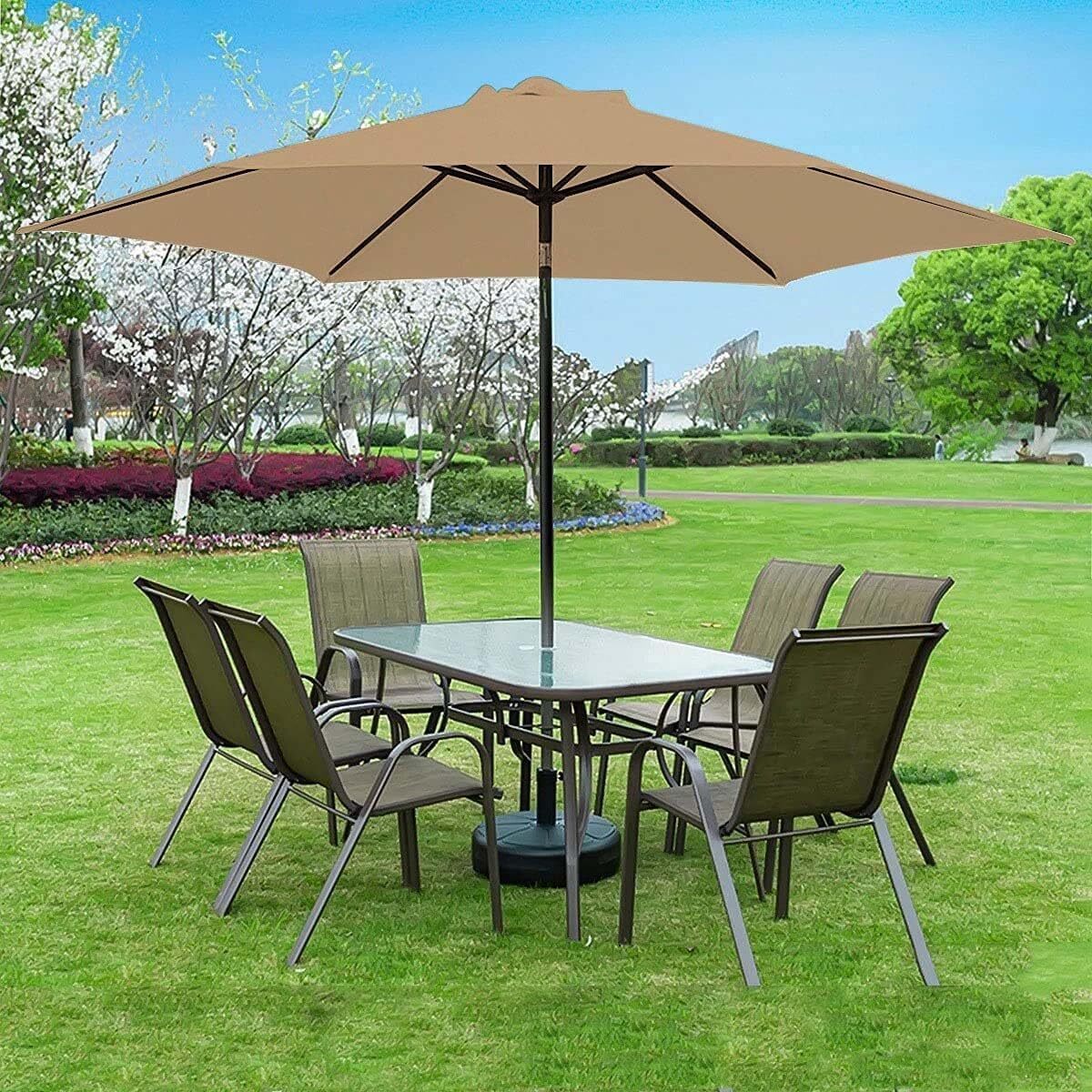 Alfresco 3m Steel Outdoor Garden Patio Market Umbrella (Beige/Tan)