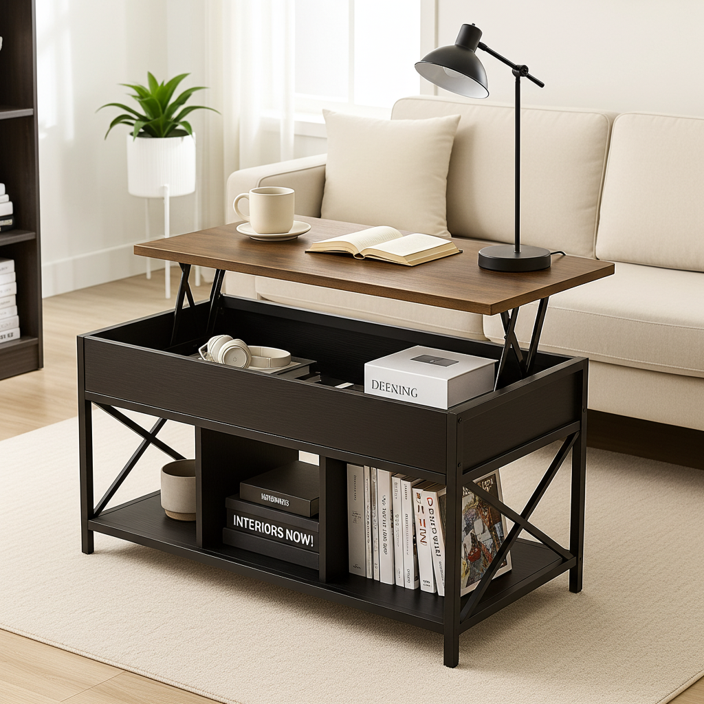 Elara Multifunction Lift Top Coffee Table with Hidden Storage Shelf Organizer