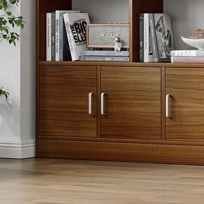 Alpha 10-Shelf 3-Door Wardrobe Cupboard Bookshelf Cabinet (Walnut)