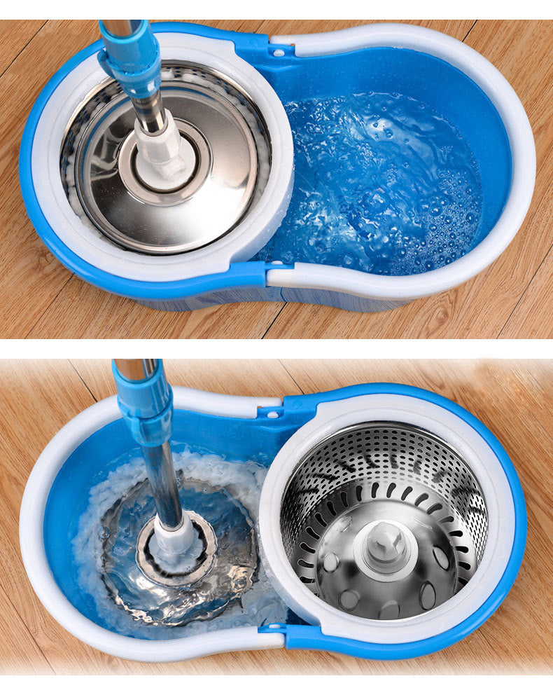 360 Degree Spin Mop & Stainless Steel Bucket Kit with Free Mop Heads (Blue)