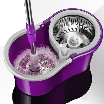 360 Degree Spin Mop & Stainless Steel Bucket Kit with Free Mop Heads (Purple)