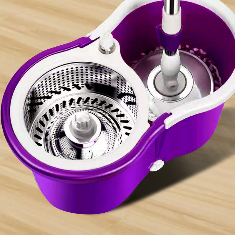 360 Degree Spin Mop & Stainless Steel Bucket Kit with Free Mop Heads (Purple)