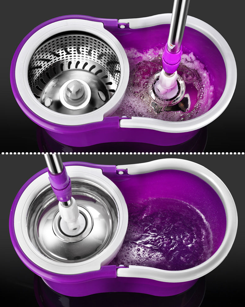 360 Degree Spin Mop & Stainless Steel Bucket Kit with Free Mop Heads (Purple)