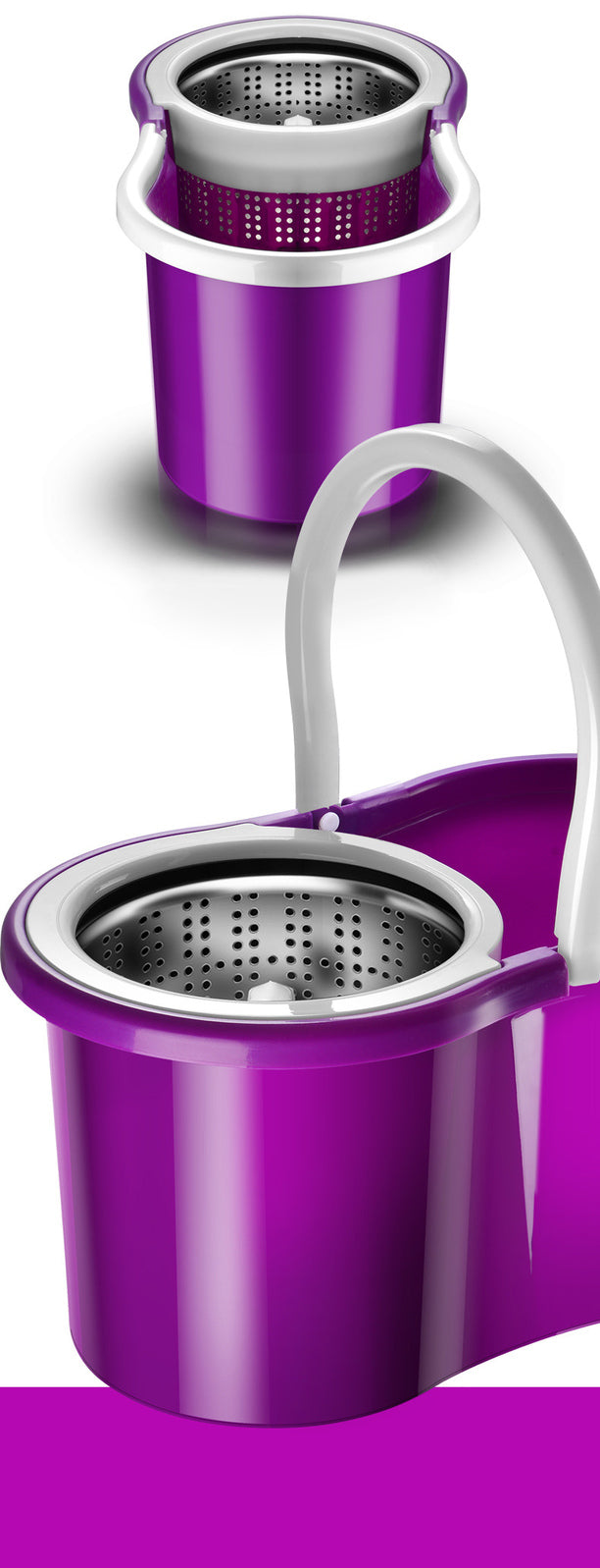 360 Degree Spin Mop & Stainless Steel Bucket Kit with Free Mop Heads (Purple)