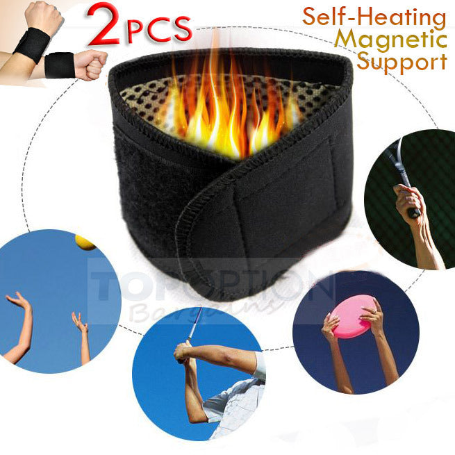 2PCS Tourmaline Self Heating Magnetic Wrist Support Splint Brace Protection Strap Pain Relief