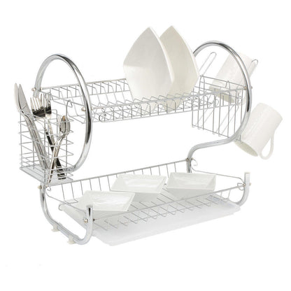 2-Tier Steel Dish Drying Rack Kitchen Organizer