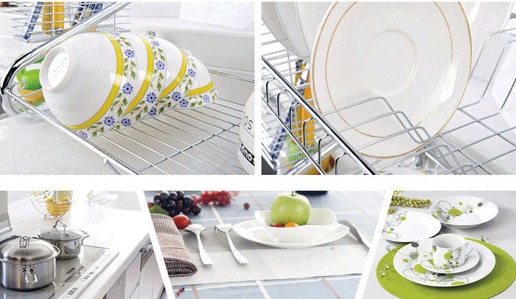 2-Tier Steel Dish Drying Rack Kitchen Organizer