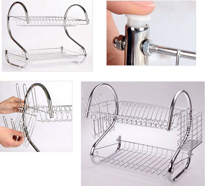 2-Tier Steel Dish Drying Rack Kitchen Organizer