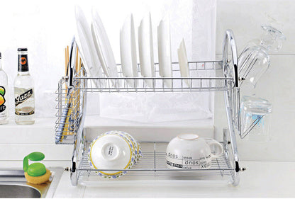 2-Tier Steel Dish Drying Rack Kitchen Organizer