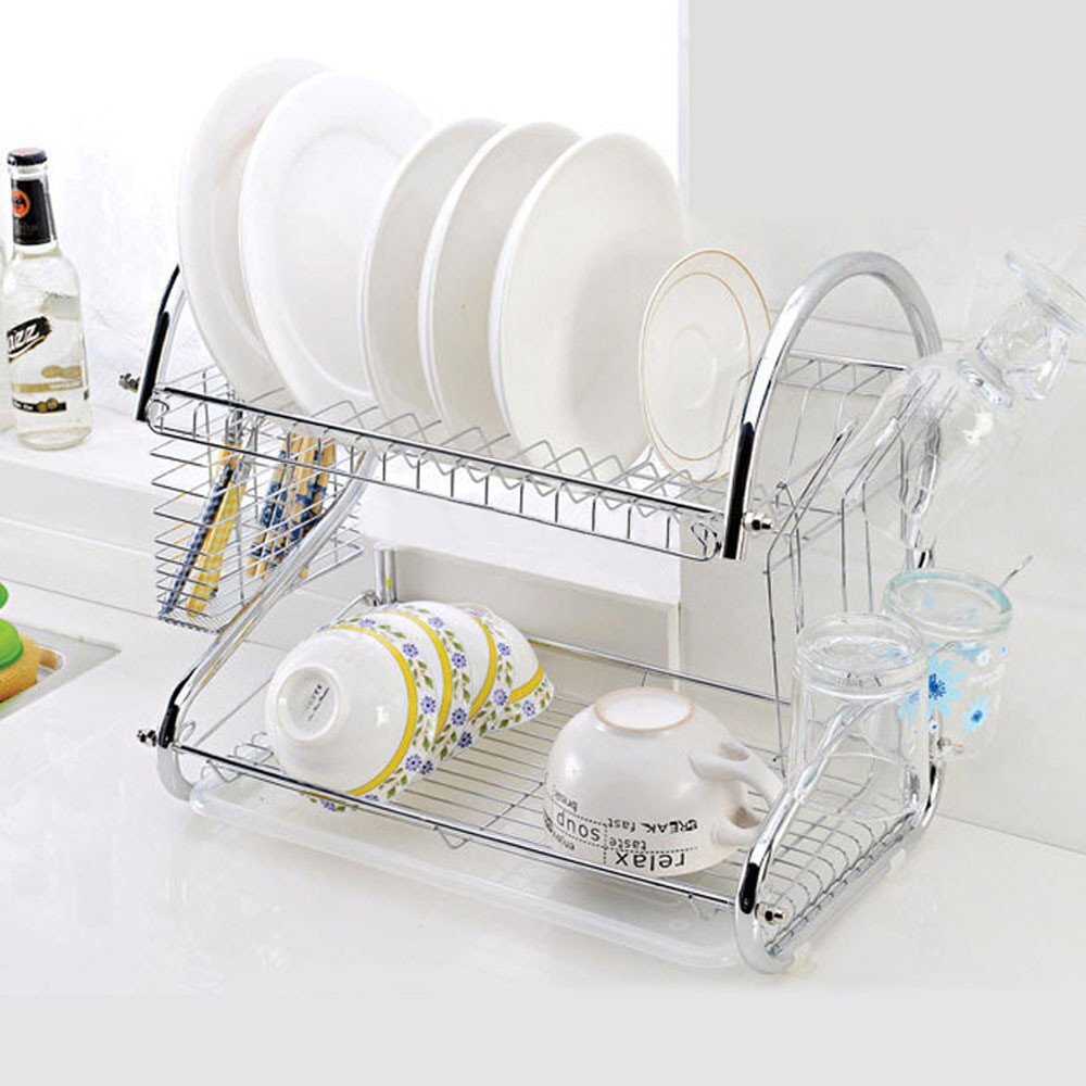 2-Tier Steel Dish Drying Rack Kitchen Organizer