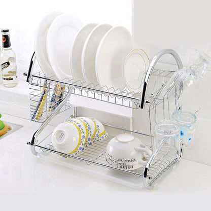 2-Tier Steel Dish Drying Rack Kitchen Organizer