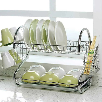 2-Tier Steel Dish Drying Rack Kitchen Organizer