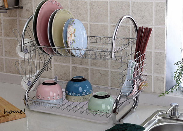 2-Tier Steel Dish Drying Rack Kitchen Organizer