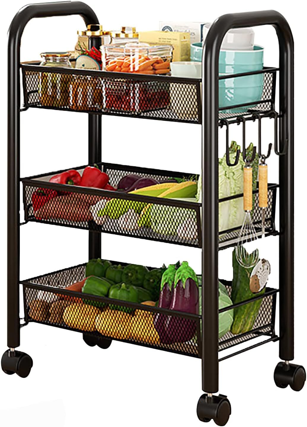 3 Tier Steel Multipurpose Storage Shelf Utility Cart Kitchen Trolley