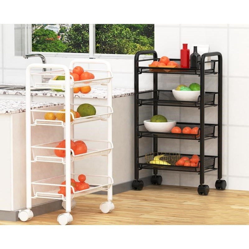 4 Tier Steel Multipurpose Storage Shelf Utility Cart Kitchen Trolley