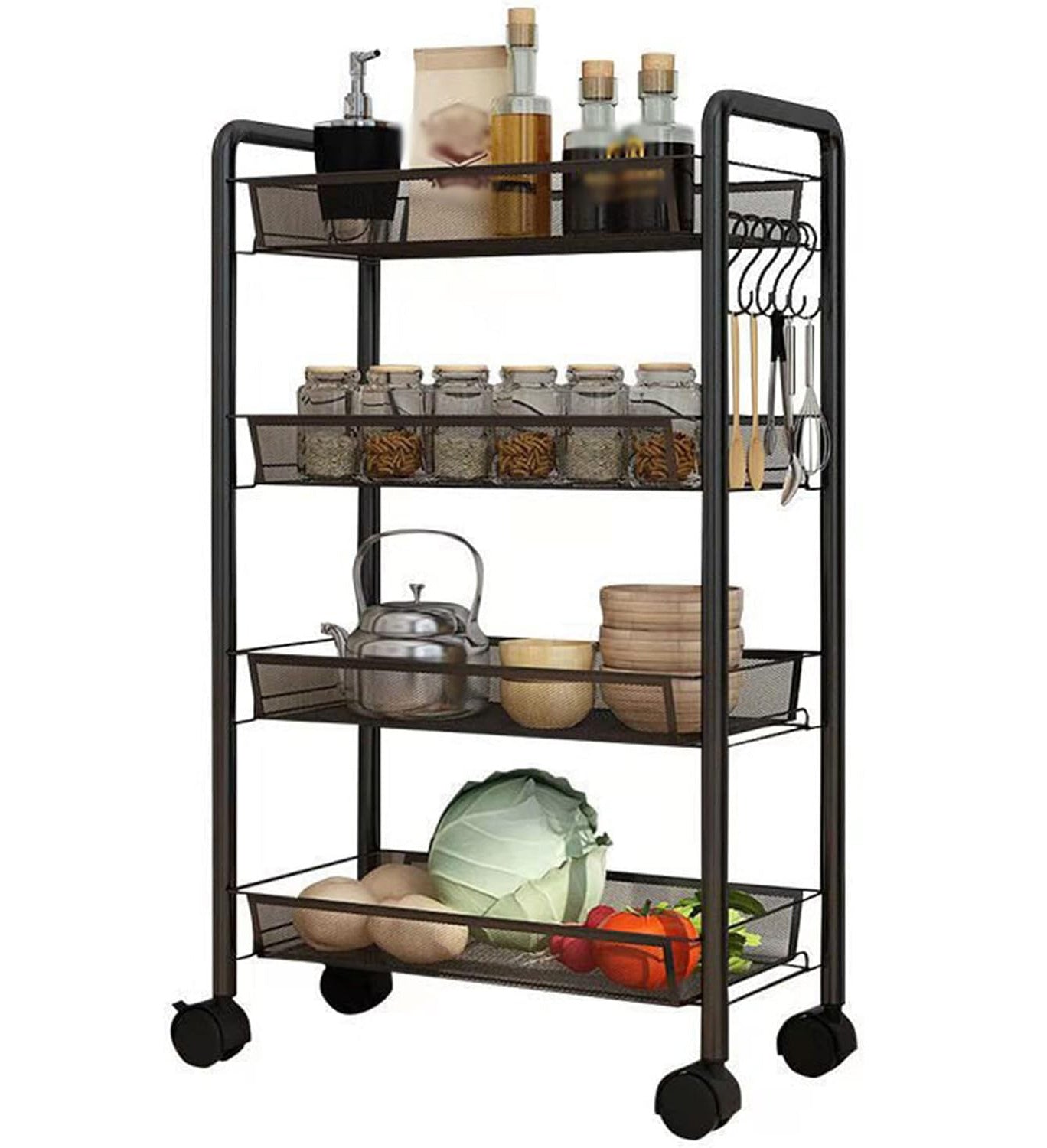 4 Tier Steel Multipurpose Storage Shelf Utility Cart Kitchen Trolley