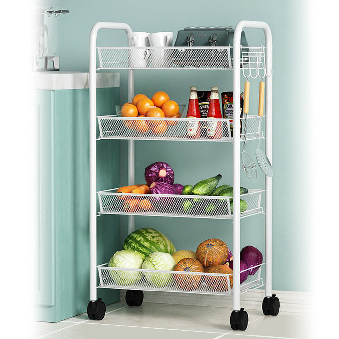 4 Tier Steel Multipurpose Storage Shelf Utility Cart Kitchen Trolley (White)