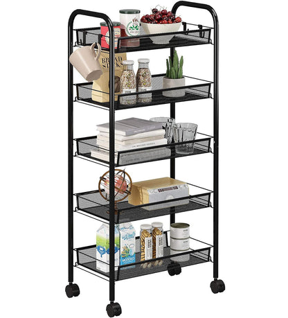 5 Tier Large Steel Multipurpose Storage Shelf Utility Cart Kitchen Trolley