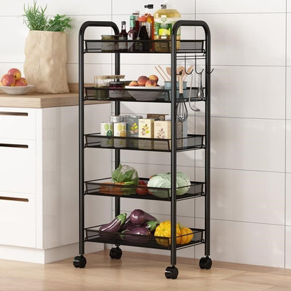 5 Tier Large Steel Multipurpose Storage Shelf Utility Cart Kitchen Trolley