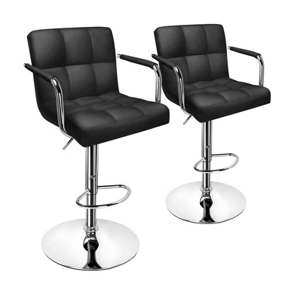 2 x Elegance High Back PU Leather Bar Stools (Black -Set of 2)