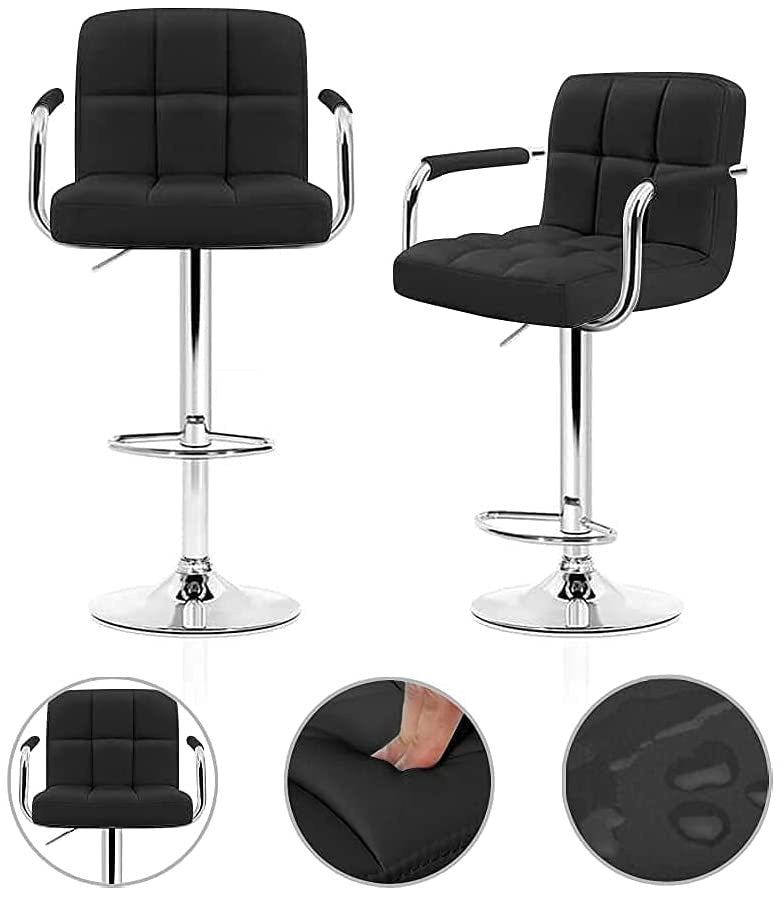 2 x Elegance High Back PU Leather Bar Stools (Black -Set of 2)