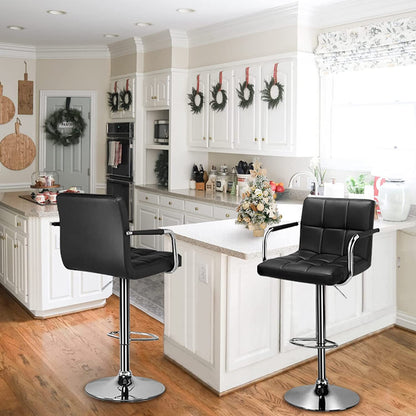 2 x Elegance High Back PU Leather Bar Stools (Black -Set of 2)