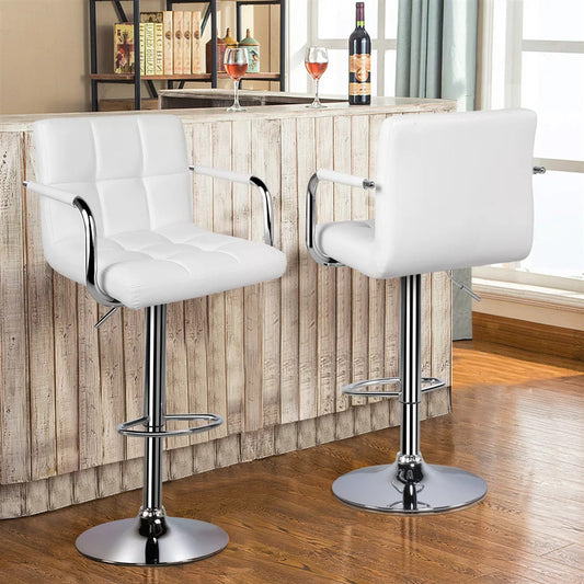 2 x Elegance High Back PU Leather Bar Stools (White -Set of 2)