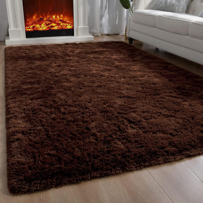 Large Soft Shag Rug Carpet Mat (Chocolate, 230 x 160)