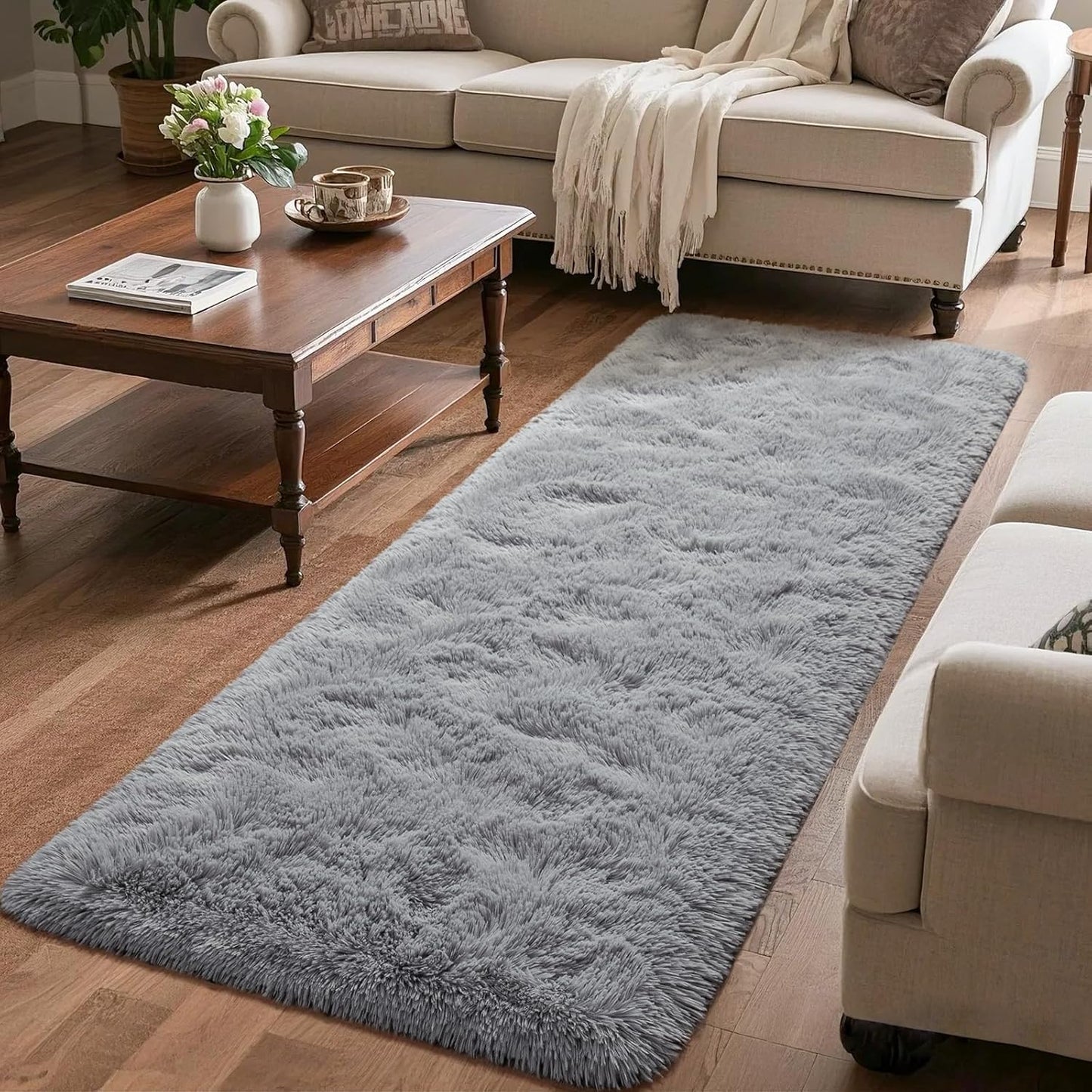 Soft Shag Rug Carpet Hallway Mat (Grey, 120 x 50 cm)