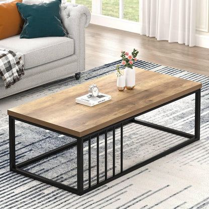 Urban Industrial Modern Wood and Metal Coffee Table Rustic Oak