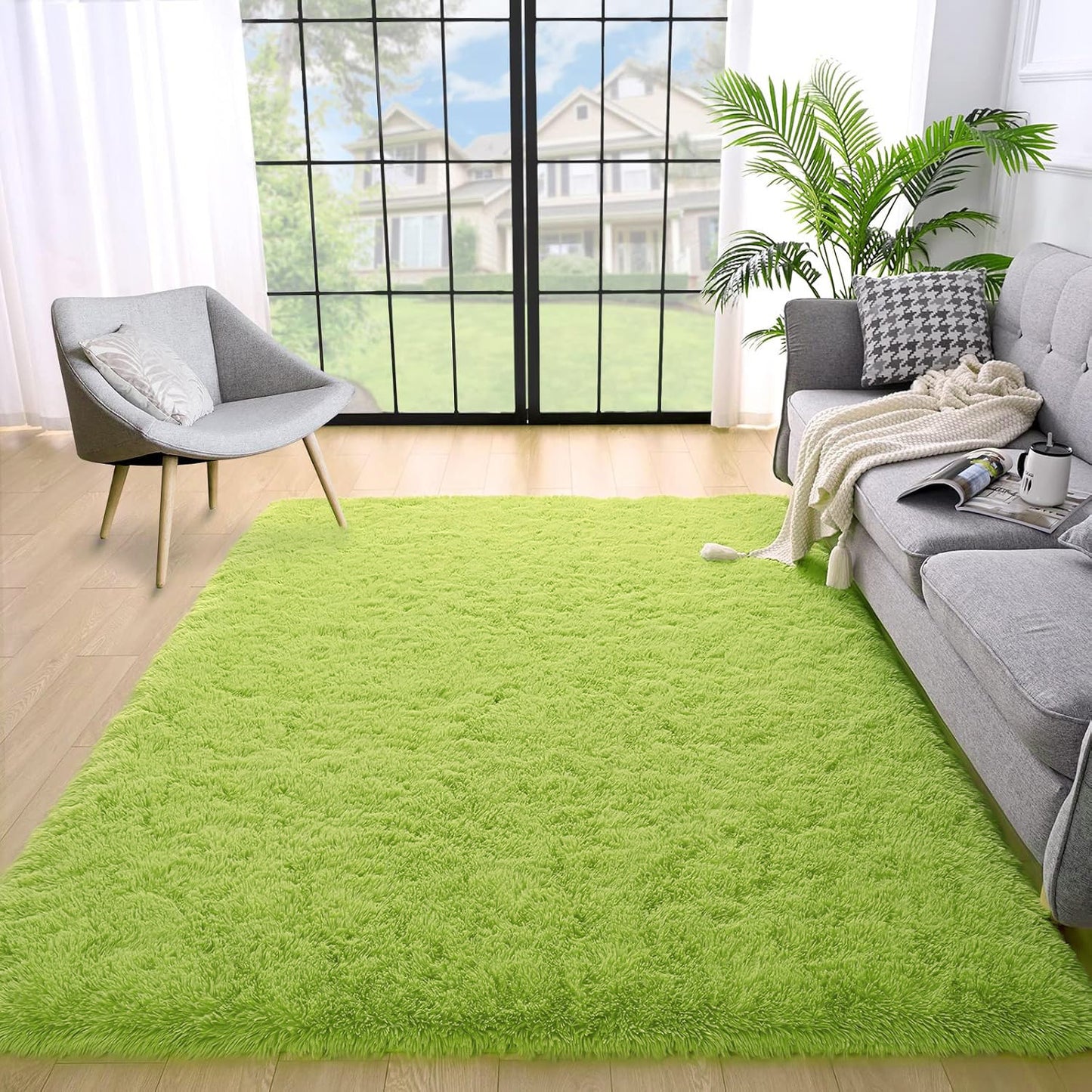 XL Extra Large Soft Shag Rug Carpet Mat (Green, 300 x 200)