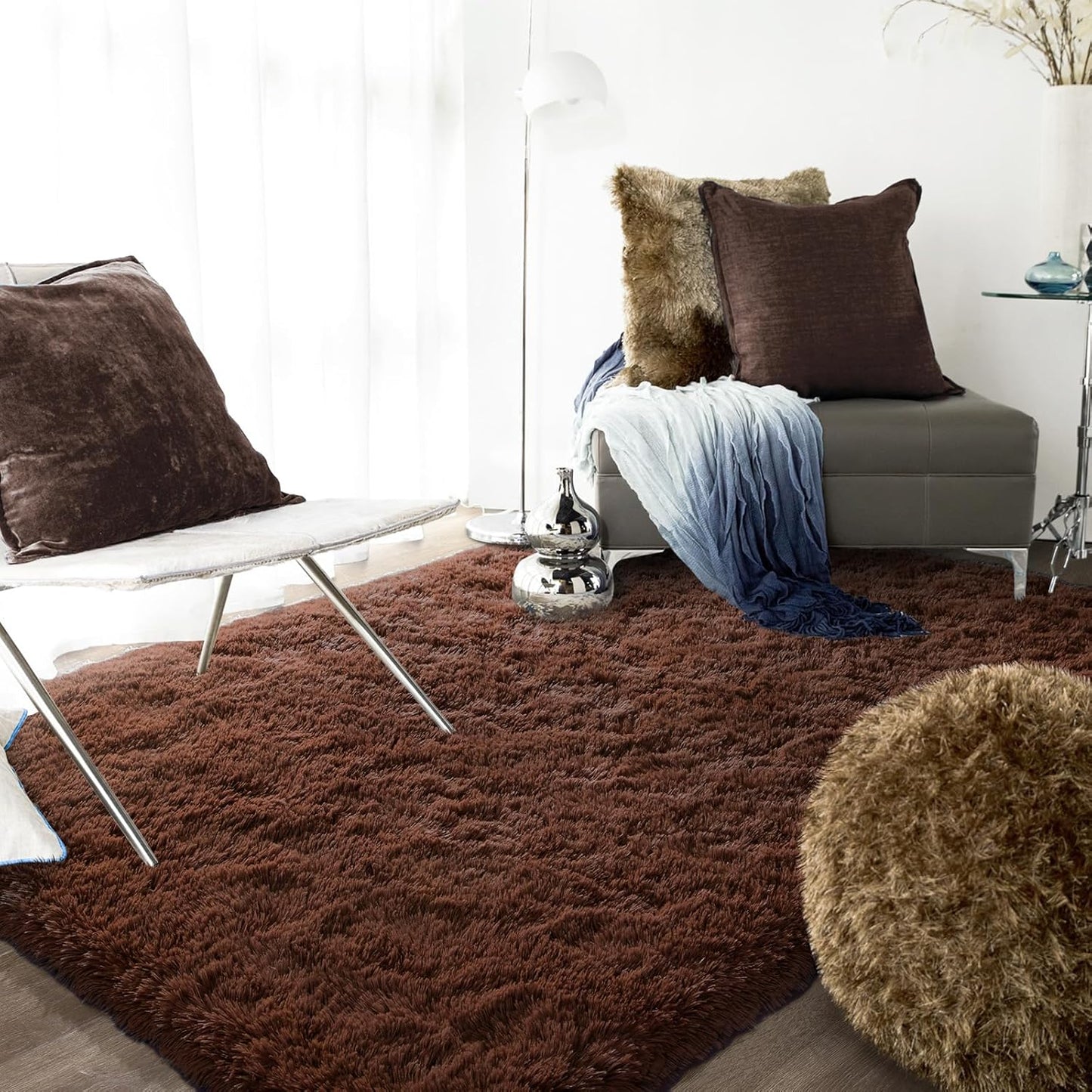 Large Soft Shag Rug Carpet Mat (Chocolate, 230 x 160)