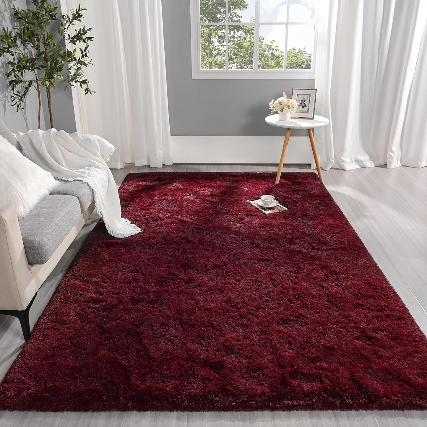 XL Extra Large Soft Shag Rug Carpet Mat (Wine, 300 x 200)