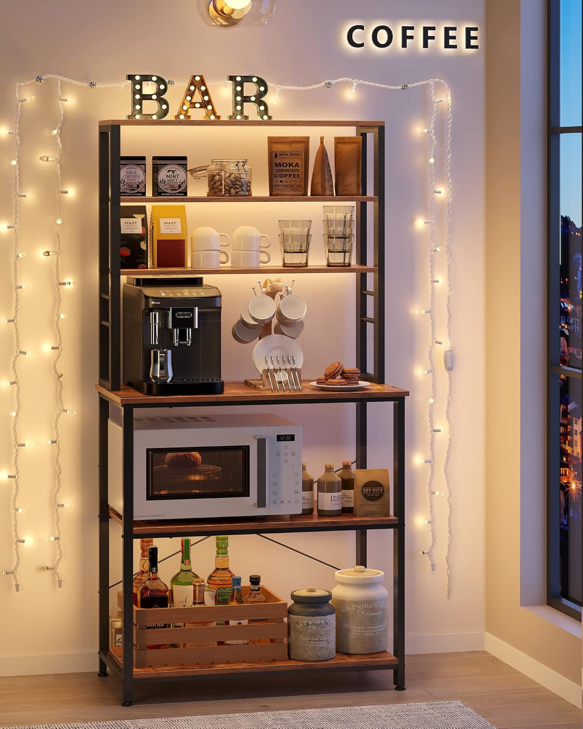 Retreat Tall Rustic Wood Kitchen Storage Baker’s Rack Shelf Organiser