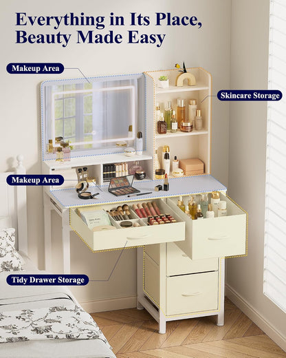Deluxe LED Mirror Dresser Vanity Dressing Table Desk with Drawers White