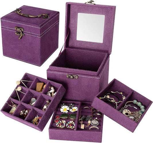 Deluxe Velvet Jewelry Box 3 Level Organiser Purple