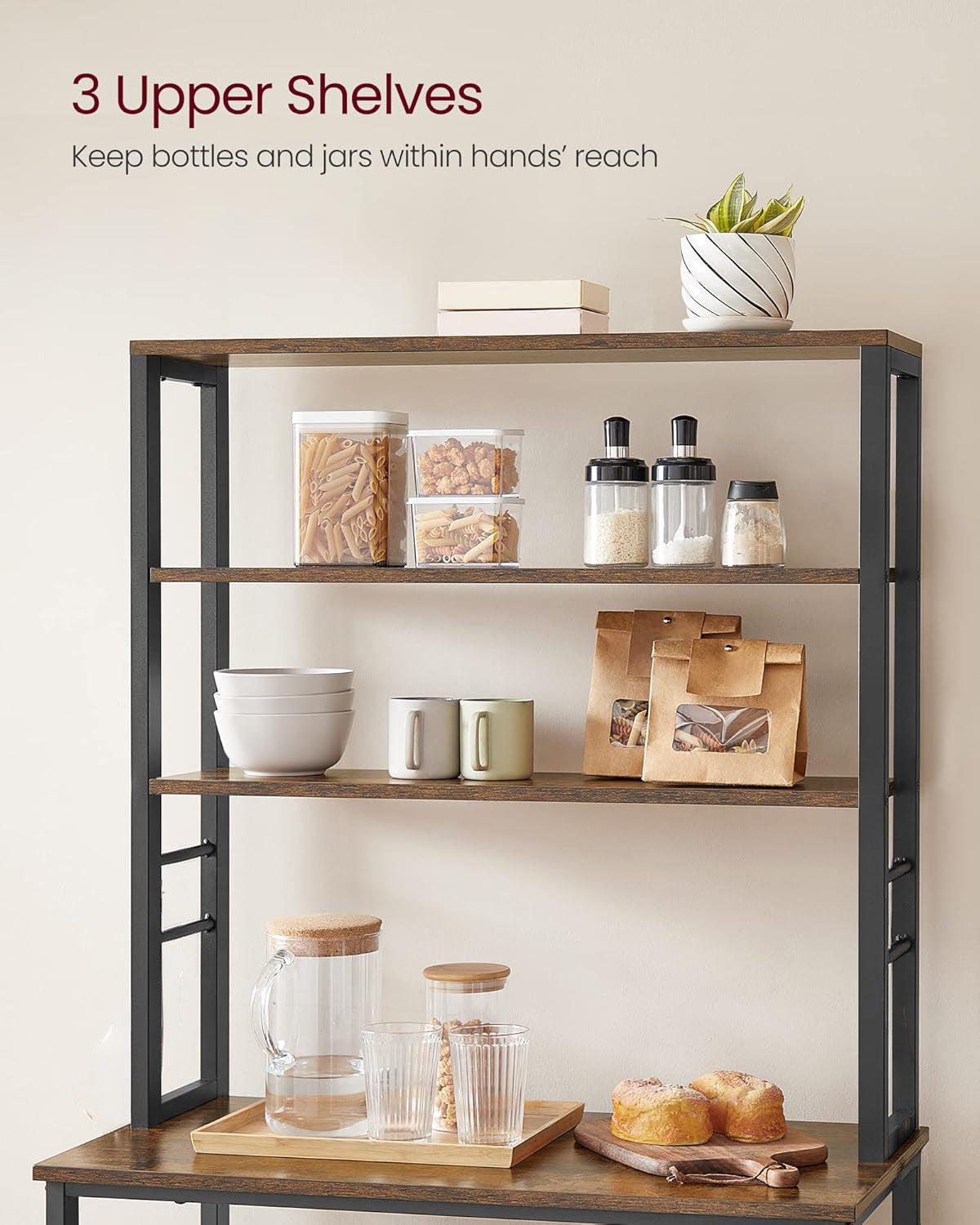 Retreat Tall Rustic Wood Kitchen Storage Baker’s Rack Shelf Organiser